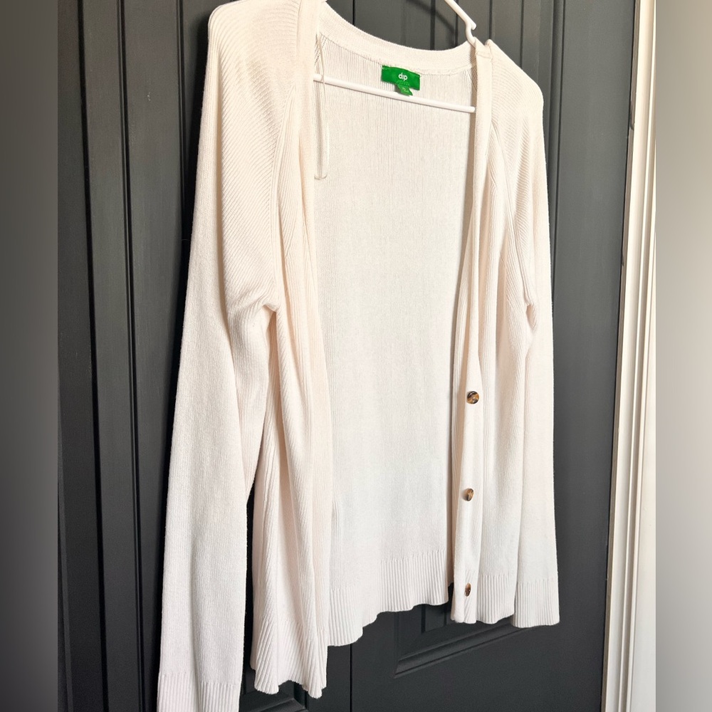 Dip V Neck Cardigan Sweater Long Sleeve Ivory Size Large